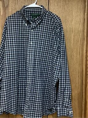 Ralph Lauren Navy and White Plaid Button-Down Shirt